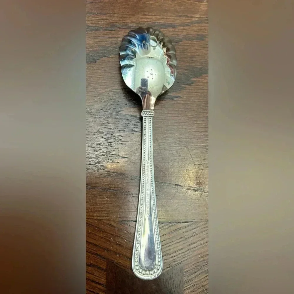 Reed & Barton KENDALL Stainless Beaded Outline Silverware Scalloped Sugar Spoon